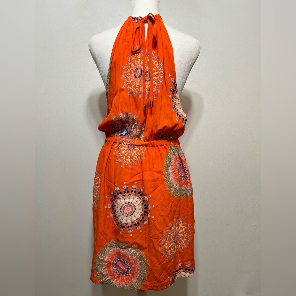 Anthropologie livia halter print medallion motif Orange Floral Mini Dress 10 - Picture 8 of 14